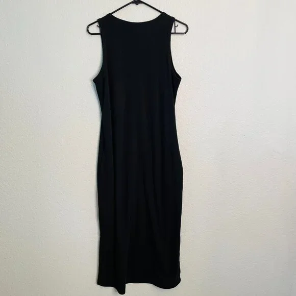 Toad&Co Black Piru Ribbed Stretchy Henley Side Slit Pocket Midi Tank Dress | Med - Picture 5 of 7